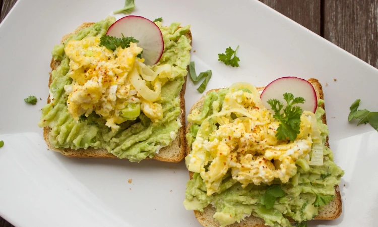 Avocado toast with scrambled eggs