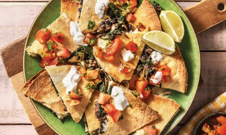 Spinach and Cheese Quesadilla with Black Beans