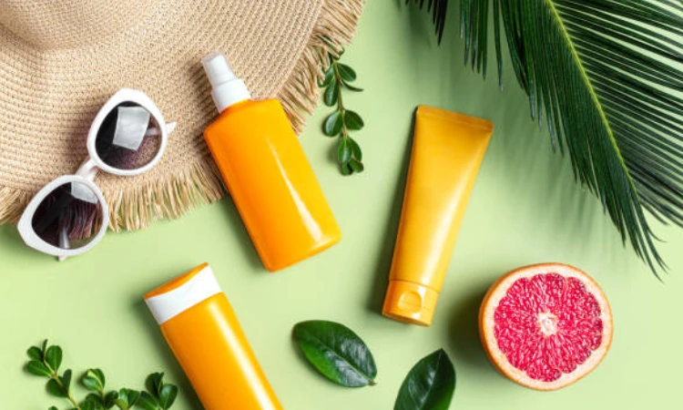 Skincare items and sunglasses