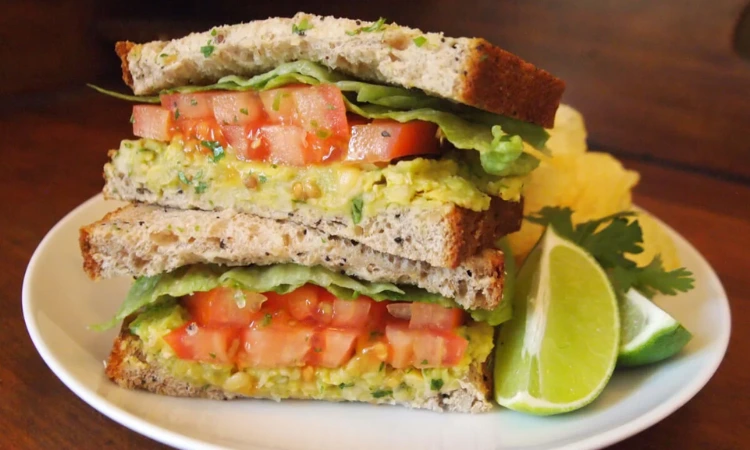 Smashed chickpea avocado salad sandwich