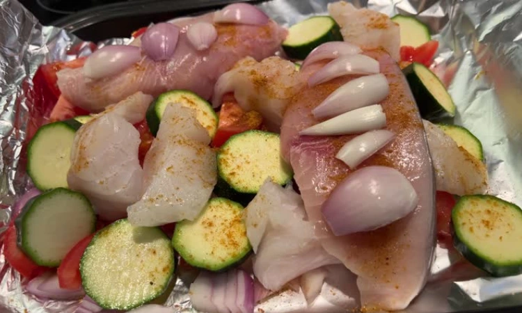 Fish with roasted vegetables